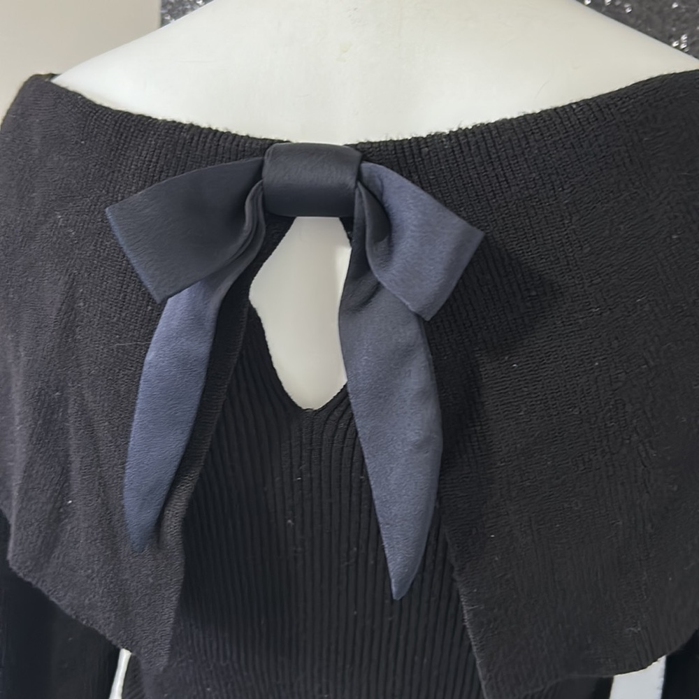 White House Black Market Bow Back Sweater Black Long Sleeve Keyhole Sz S - Picture 9 of 12